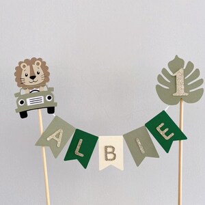 Guirnalda personalizada de león en safari por la jungla para decorar pasteles, guirnalda de la jungla para pastel, pancarta de león en safari para el primer cumpleaños, hoja de la jungla para el primer cumpleaños