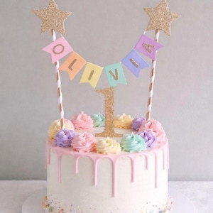 Gold Star Rainbow 1st Birthday Cake Topper Personalised Star Rainbow Bunting Banner Girl Boy Garland Flags Name Age image 6
