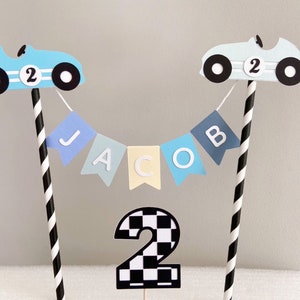 Race Car Bunting Cake Topper, Boys Car Birthday Bunting, 1st Birthday Cake Topper, Car Cake Topper, Two Fast Birthday Banner image 1