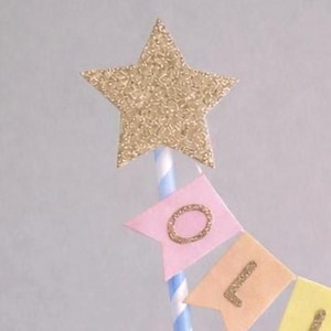 Gold Star Rainbow 1st Birthday Cake Topper Personalised Star Rainbow Bunting Banner Girl Boy Garland Flags Name Age image 5