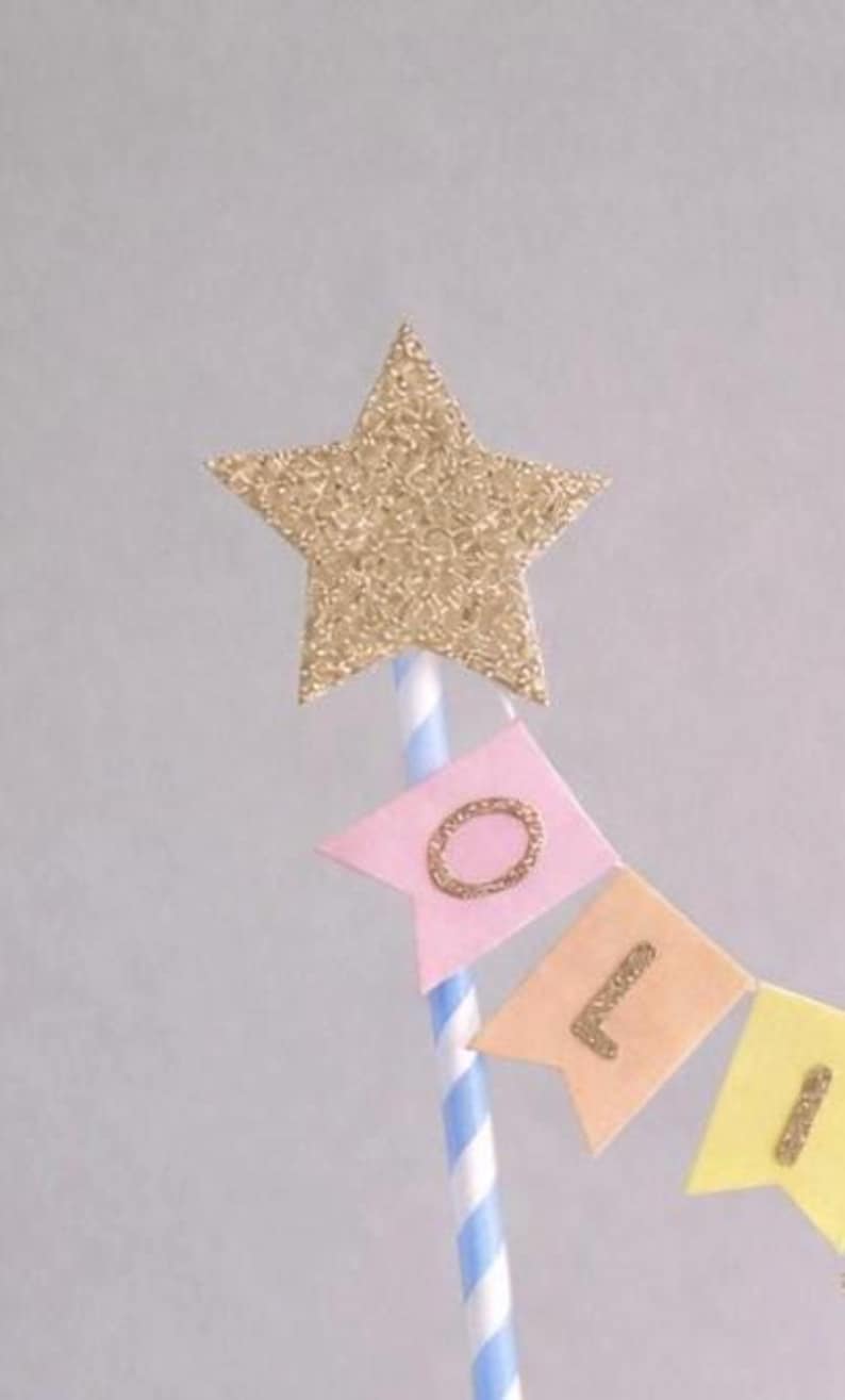 Gold Star Rainbow 1st Birthday Cake Topper Personalised Star Rainbow Bunting Banner Girl Boy Garland Flags Name Age image 5