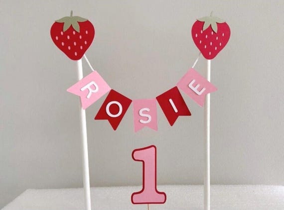 Personalised Strawberry Cake Topper 1st Birthday Bunting Banner