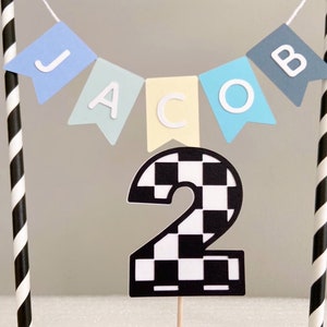 Race Car Bunting Cake Topper, Boys Car Birthday Bunting, 1st Birthday Cake Topper, Car Cake Topper, Two Fast Birthday Banner image 2