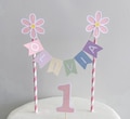 Personalised 1st Birthday Daisy Cake Topper Daisy Flower Rainbow Pastel Party Bunting Banner Girl  Cake Decoration Name Age