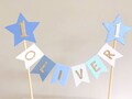 Blue Star Cake Topper Boys Pastel Blue 1st Birthday Rainbow Bunting Cake Decoration personalised garland Flags Banner Name Age