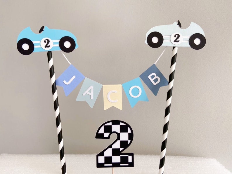 Race Car Bunting Cake Topper, Boys Car Birthday Bunting, 1st Birthday Cake Topper, Car Cake Topper, Two Fast Birthday Banner image 6