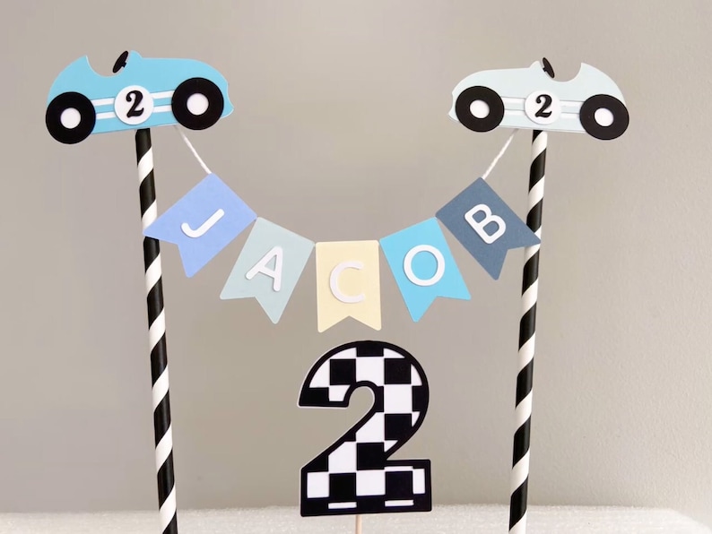 Race Car Bunting Cake Topper, Boys Car Birthday Bunting, 1st Birthday Cake Topper, Car Cake Topper, Two Fast Birthday Banner image 4