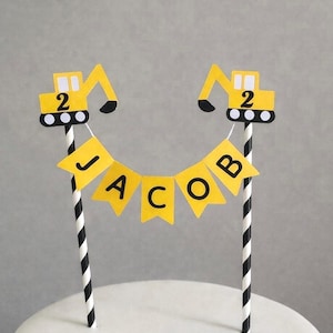 Personalised Digger Cake Topper with Name & Age – Construction Excavator 1st Birthday Cake Decoration for Boys