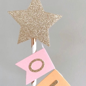 Gold Star Rainbow 1st Birthday Cake Topper Personalised Star Rainbow Bunting Banner Girl Boy Garland Flags Name Age image 8