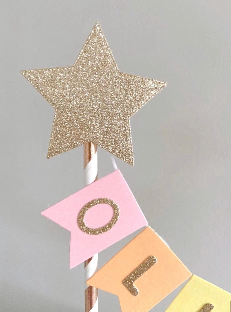 Gold Star Rainbow 1st Birthday Cake Topper Personalised Star Rainbow Bunting Banner Girl Boy Garland Flags Name Age image 8