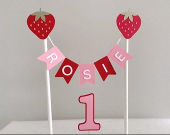 Strawberry Cake Topper, 1st Birthday Cake Topper, Sweet One Cake Topper, Strawberry Bunting Cake Topper, First Birthday Strawberry Banner,