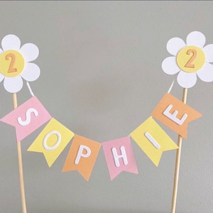 Daisy Bunting Cake Topper, Personalised Cake Topper, 1st Birthday Cake Topper, Daisy Flower,  First Birthday Bunting Cake Topper,