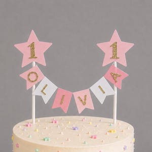 Personalised 1st Birthday Rainbow Cake Topper Pink Star Pastel Bunting Banner Girl Birthday Party Cake Decoration bild 5