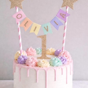 Gold Star Rainbow 1st Birthday Cake Topper Personalised Star Rainbow Bunting Banner Girl Boy Garland Flags Name Age image 9