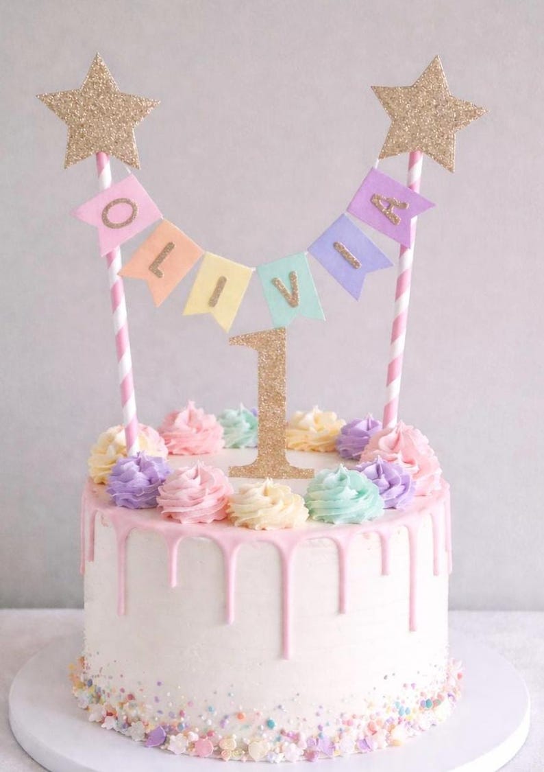 Gold Star Rainbow 1st Birthday Cake Topper Personalised Star Rainbow Bunting Banner Girl Boy Garland Flags Name Age image 9