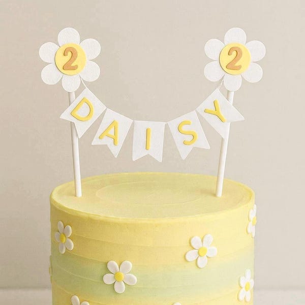Daisy Cake Topper, 1st Birthday Cake Topper, Personalised Daisy Flower First Birthday Bunting Banner
