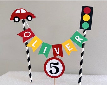 Car Cake Topper, Car, traffic Lights, Speed Sign Bunting Cake Topper, 1st Birthday Cake Topper, Car Birthday Banner