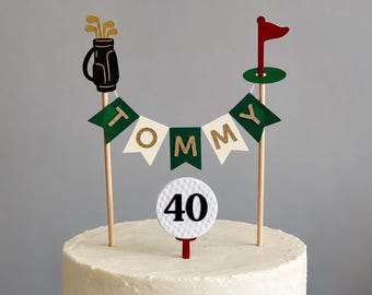 Personalised Golf Cake Topper | Custom Name & Age | Golfer Birthday Cake Decoration | Golf Ball Tee Topper