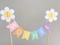 Personalised 1st Birthday Cake Topper Daisy Rainbow Pastel Party Bunting Banner Girl Flower Cake Decoration Name Age