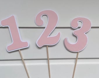 Pink Number Cake Toppers 1st birthday Pink Pastel Cake Topper Flower Age Cupcake Toppers