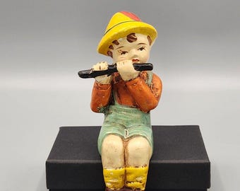 Vintage Japan Porcelain Shelf Sitter Figurine Boy Playing Flute