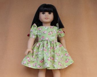 Green and Pink Floral Cotton Dress With Sweetheart Neckline fitting American Girl Dolls and other 18 in Dolls