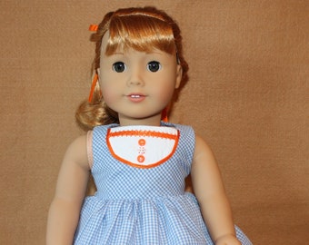 1950s Blue and White Gingham Cotton Vintage Style Dress With Piping and Panties fitting American Girl Dolls & other 18 in Dolls