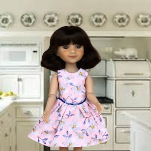 Floral Doll Dress with Shoes: Fits Wellie Wishers & Ruby Red Fashion Friends
