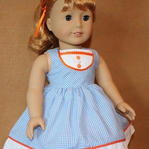 1950s Blue and White Gingham Cotton Vintage Style Dress With Piping and Panties fitting American Girl Dolls & other 18 in Dolls image 2