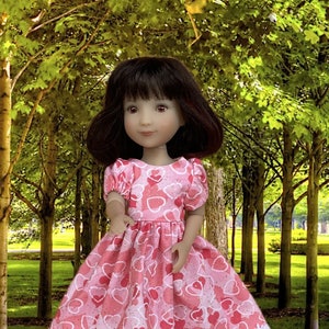 Siblie Pink Heart Print Dress with Gold Sparkles and Vintage Style Shoes fitting Siblies and other 12-inch dolls