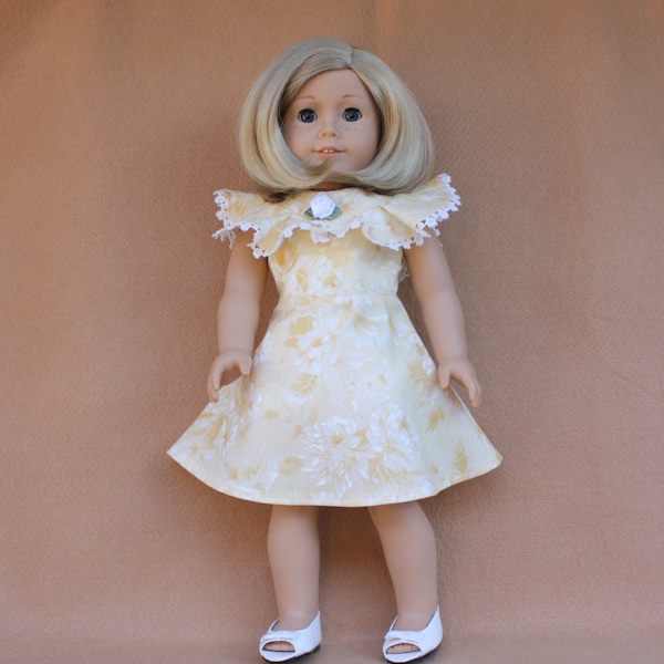 1930s Yellow and White Dress with Fairytale Collar and shoes fitting American Girl Dolls & other 18 in Dolls