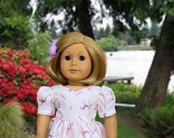 Cream Cotton Unicorn Pink and Lilac Print Dress with Trim and Dress Shoes fitting 18 inch Dolls Such as American Girl Dolls