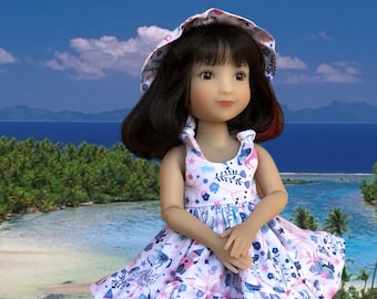 Siblies Doll Dress: Blue Unicorn Print, Bloomers & Hat - 12-inch Doll Clothes