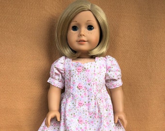 Pale Pink Floral Print Front Open Cotton Dress, Panties, Shoes and Socks fitting American Girl Dolls & other 18 in Dolls