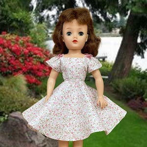1950s Style Doll Dress Set: Pink Floral Cotton, Fits 18&quot; Fashion Dolls