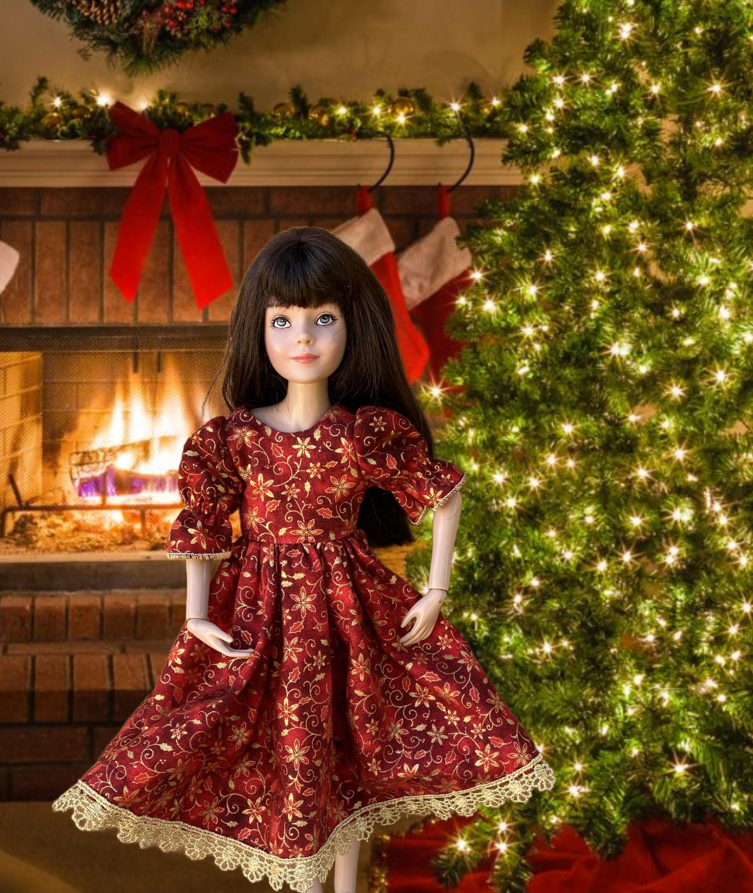 Red & Gold Christmas Doll Dress: Fits 12-inch Anne Tonner Dolls