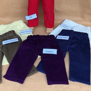 Corduroy Slacks Fitting American Girl Dolls Pale Yellow, Ivory, Red, Light Navy, Taupe Brown and Purple