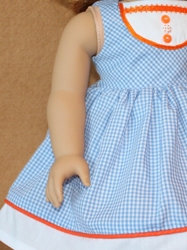 1950s Blue and White Gingham Cotton Vintage Style Dress With Piping and Panties fitting American Girl Dolls & other 18 in Dolls image 7