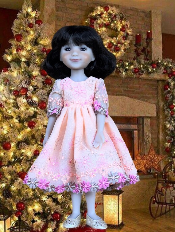 Peach Floral Embroidered Doll Dress & Shoes: RRFF 14.5 in Dolls - Etsy