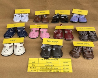 T Strap with Buckle Leather Dress Shoes with Straps - 11 Colors - fitting American Girl Dolls, Bitty Baby & other 18 inch Dolls