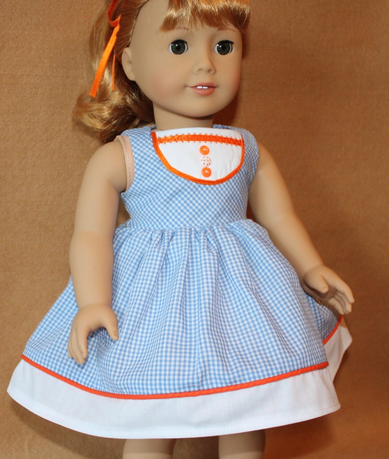 1950s Blue and White Gingham Cotton Vintage Style Dress With Piping and Panties fitting American Girl Dolls & other 18 in Dolls image 2