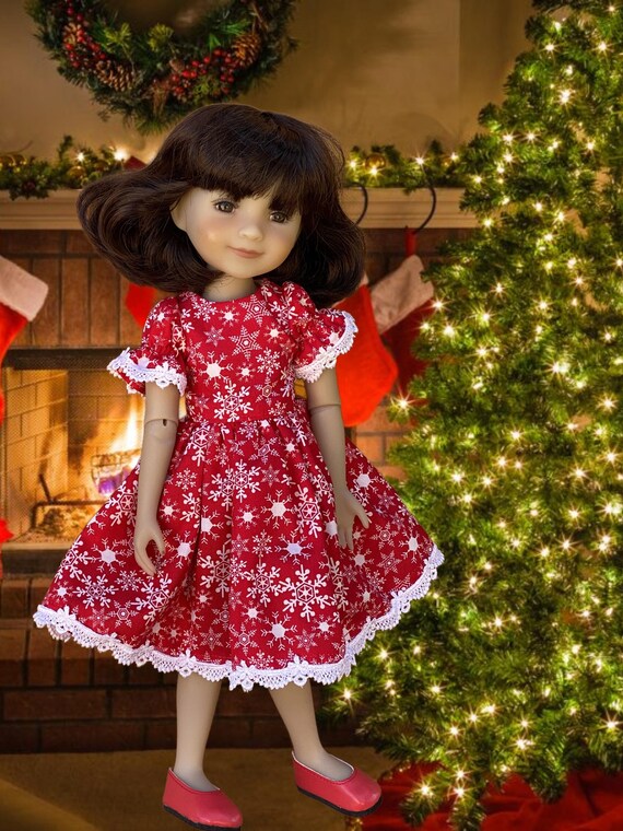 Red Snowflake Christmas Doll Dress With Trim & Shoes (14-5 Inch Dolls) -  Etsy Israel