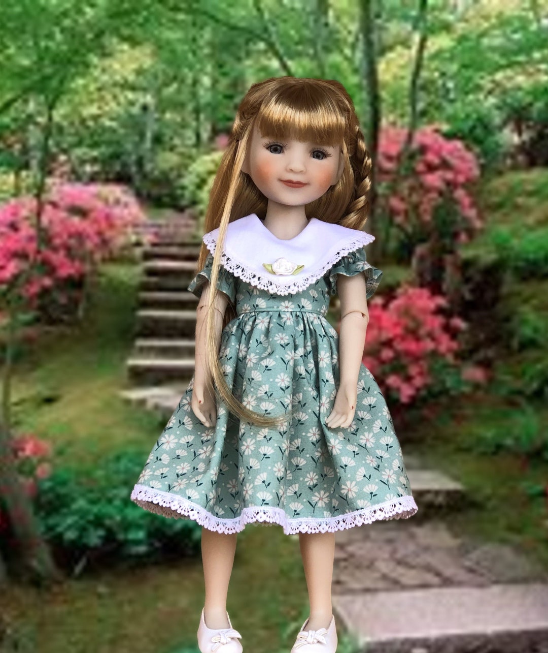 15-Inch Baby Doll in Green Floral Dress with Cap