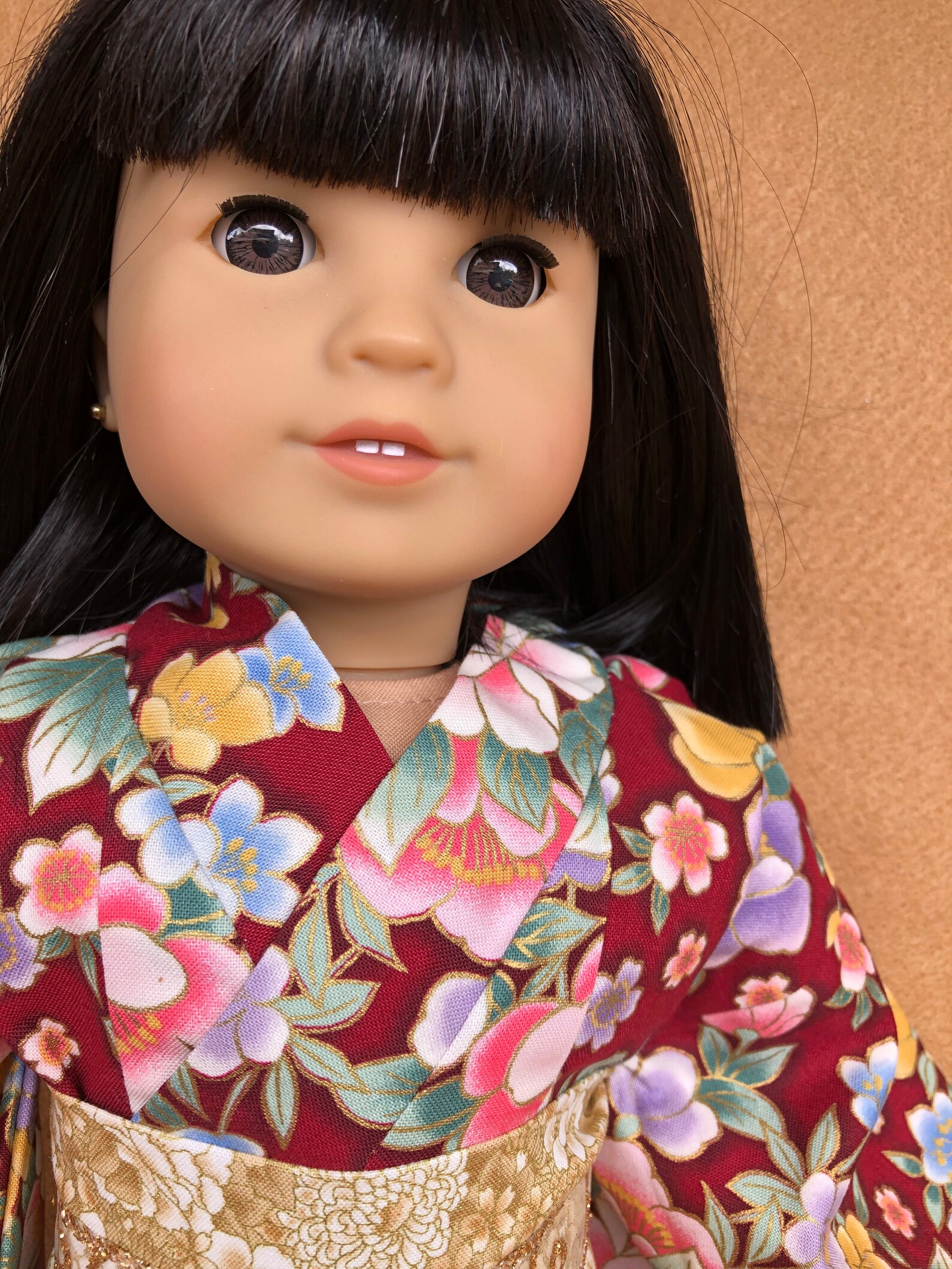 Maroon and Gold Floral Print Kimono with Obi for American Girl Etsy