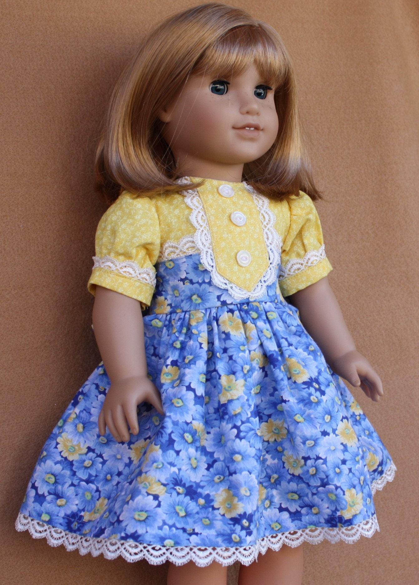 1930年代の花柄ドールドレス：18インチアメリカンガールドールの誕生日