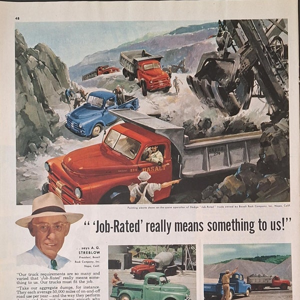 Dodge Trucks 1952 vintage ad Basalt Rock Company Napa California old advertisement Job Rated work trucks