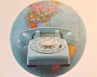 Bell Telephone Vintage Ads, Two 1950s and 1960s old advertisements, Phone all over the world, unique home decor wall art prints