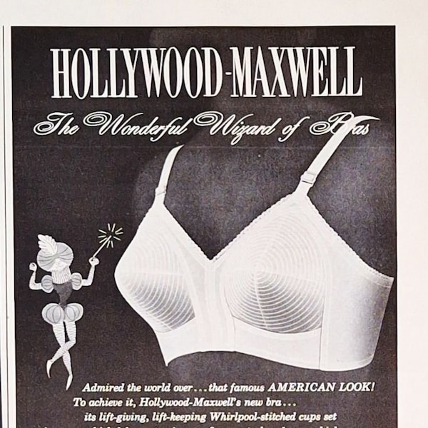 1950s Bra VINTAGE AD, Whirlpool Bras from Hollywood Maxwell, 1955 A Bra you have to iron