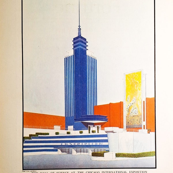 Hall of Science Building - Chicago International Exposition - 1932 Architect Rendering - Magazine Page - Art Print - Historical Building