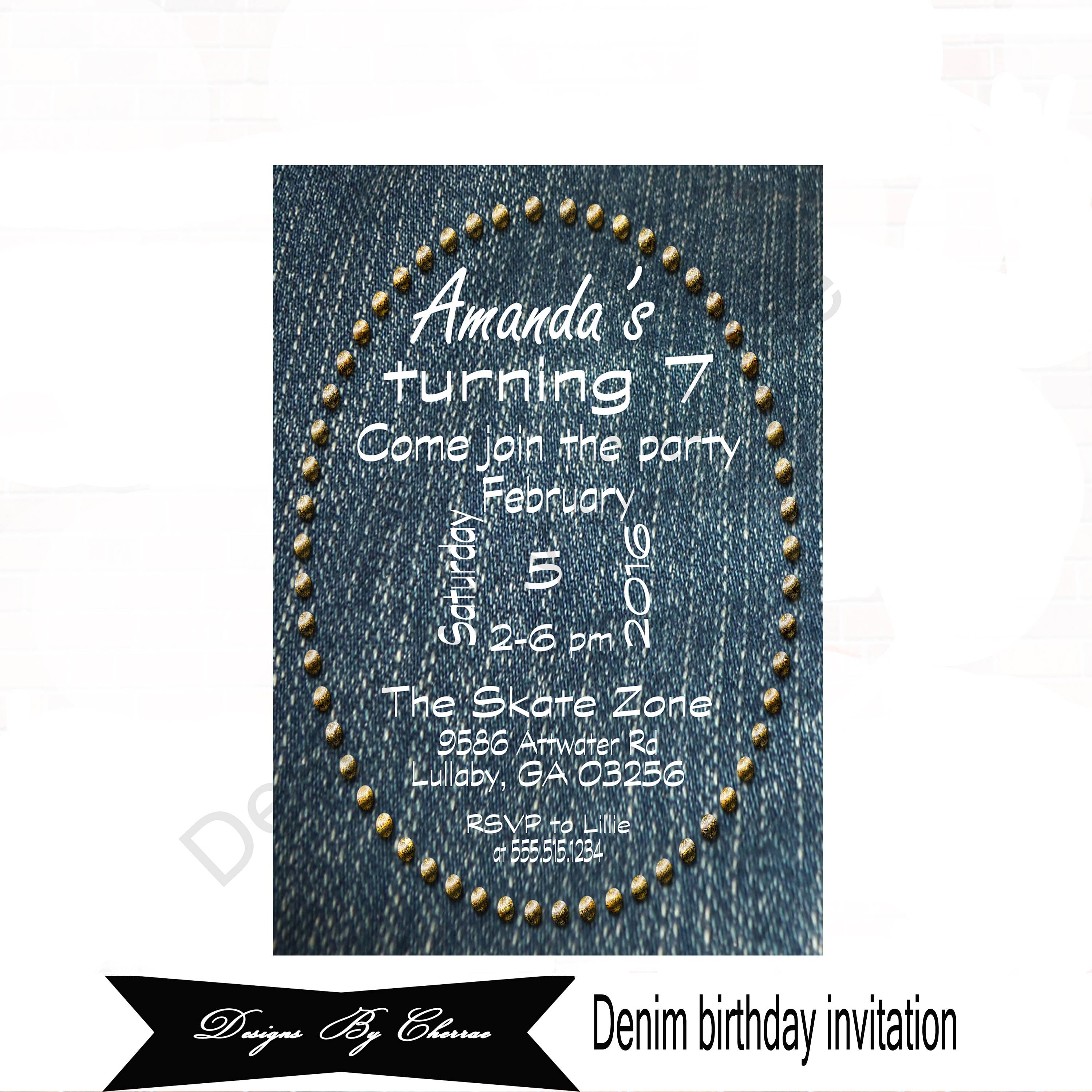 Denim birthday invitations blue jean party invitation denim Etsy